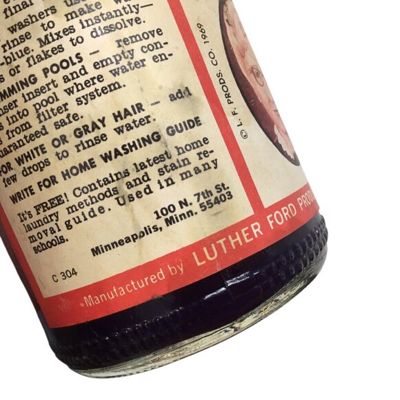 Mrs. Stewarts Liquid Bluing Vtg Laundry Whitening 10 oz Glass Bottle Luther Ford - Picture 7 of 9